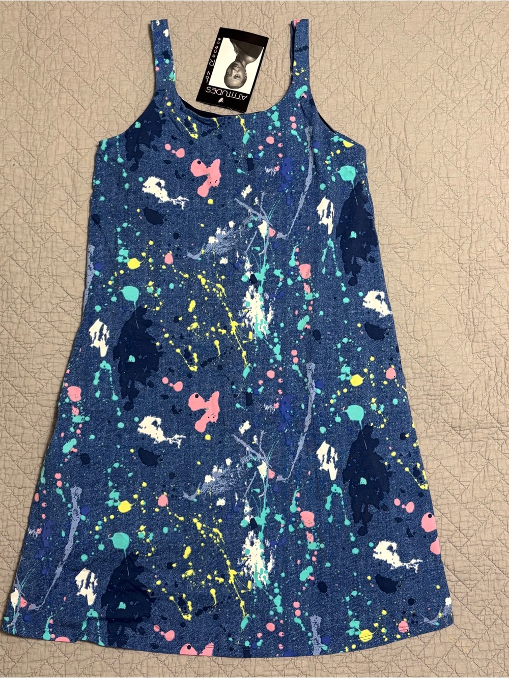 Attitudes by Renee 90s Y2K Style Paint Splatter Stretchy Tennis Romper Blue XXS